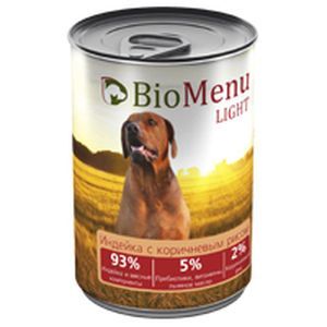 BioMenu light консервы для собак индейка с рисом 95% мяса 410 гр.