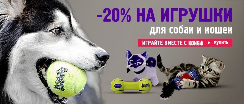KONG дополнительная скидка 20% на игрушки для собак и кошек 