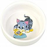 Trixie миска керамическая с рисунком кошка с миской 0,3 л