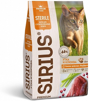 Sirius для стерилизованных кошек с уткой и клюквой 