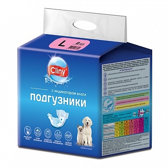 Cliny подгузники для собак 8-16 кг размер L (8 шт.)