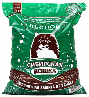 Сибирская Кошка древесный наполнитель "Лесной" 12 кг. (20 л.)