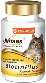 Unitabs BiotinPlus с биотином и таурином для кошек, 120 таб.